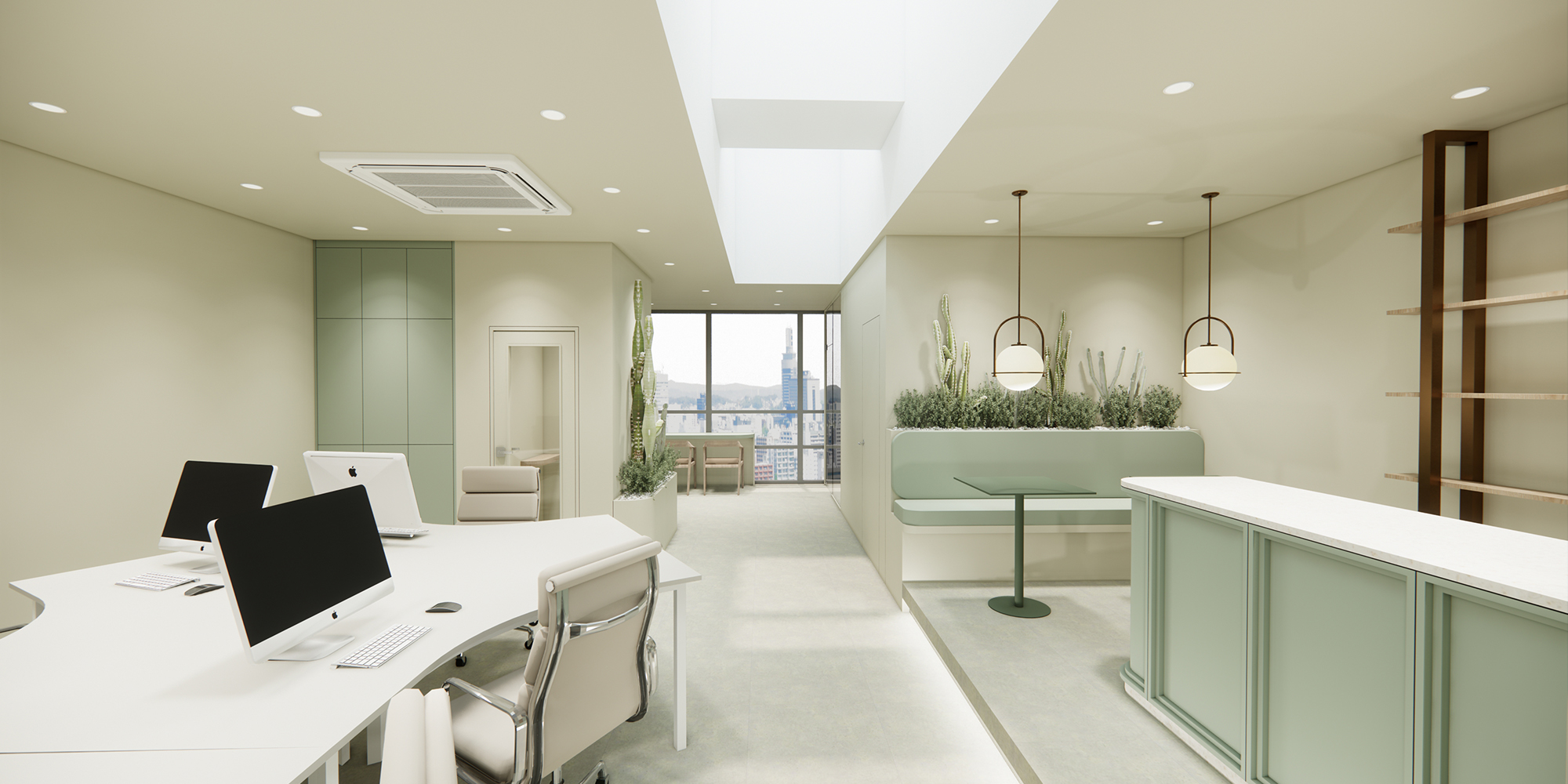 [사무실] 세이지그린으로 내츄럴하게 표현한 사무실 인테리어